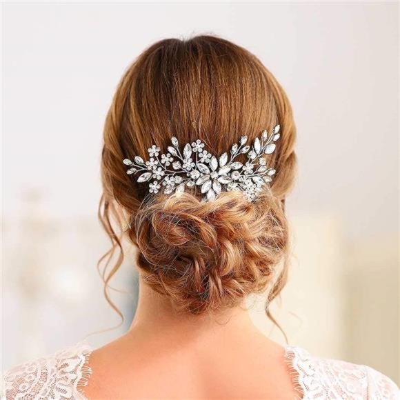Flower Crystal Wedding Hair Comb - Elegant Pearl Bridal Accessories - Picture 1 of 6